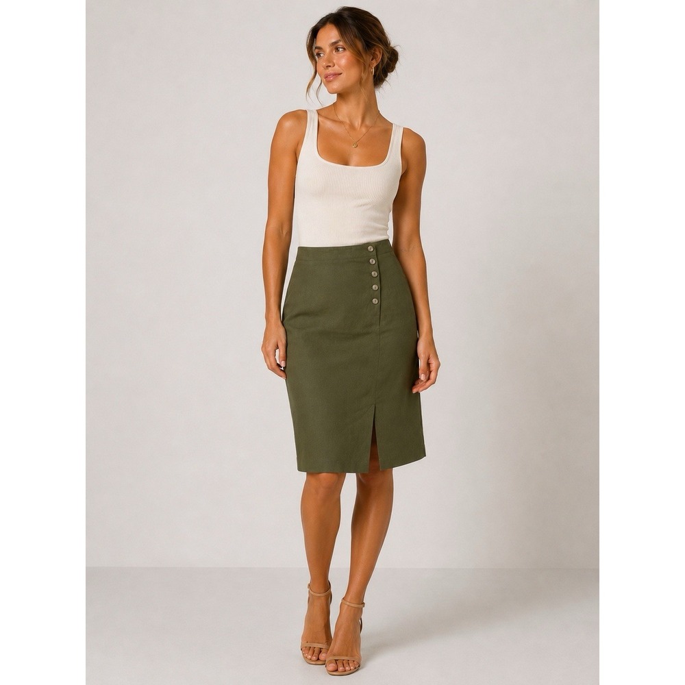Barry Bricken Green Pencil Skirt 12 Side Zip High Waist Career Classic